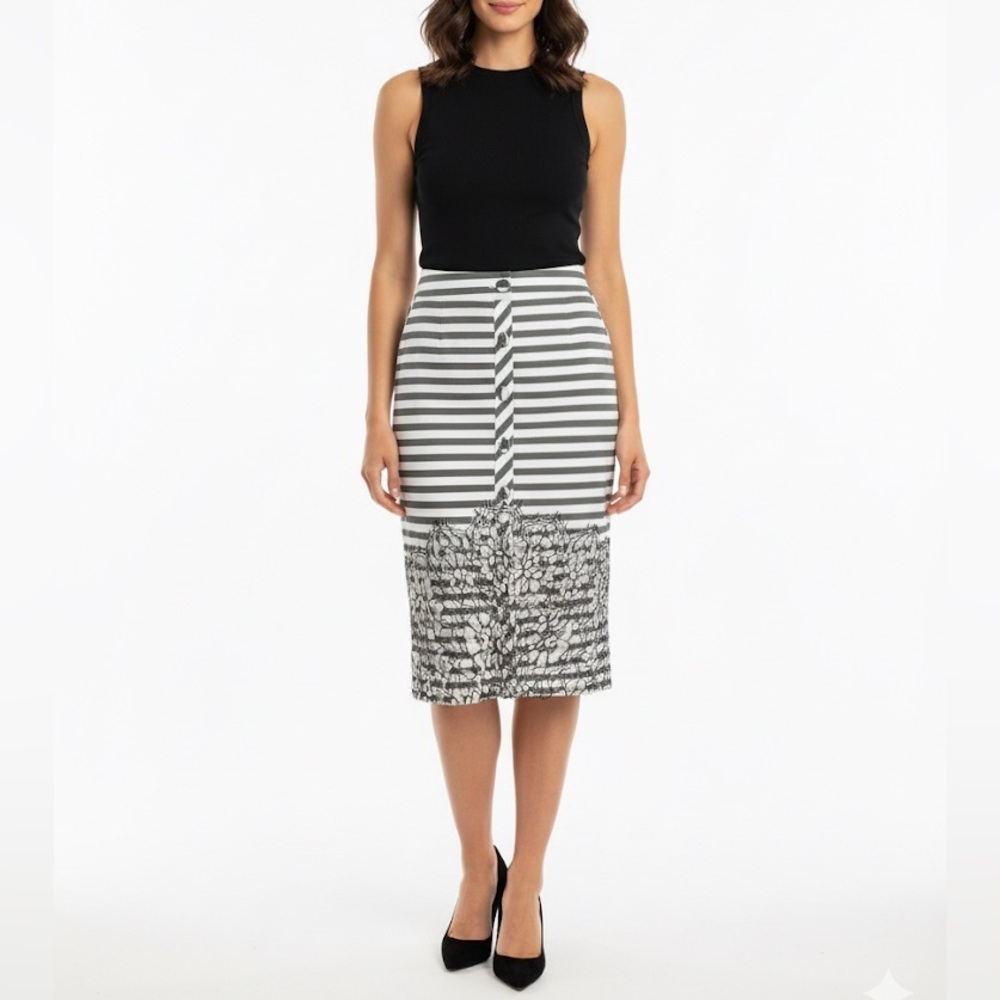 NWT Johanna Ortiz Tanzania Striped Lace Panel Cotton Blend Skirt Sz 4